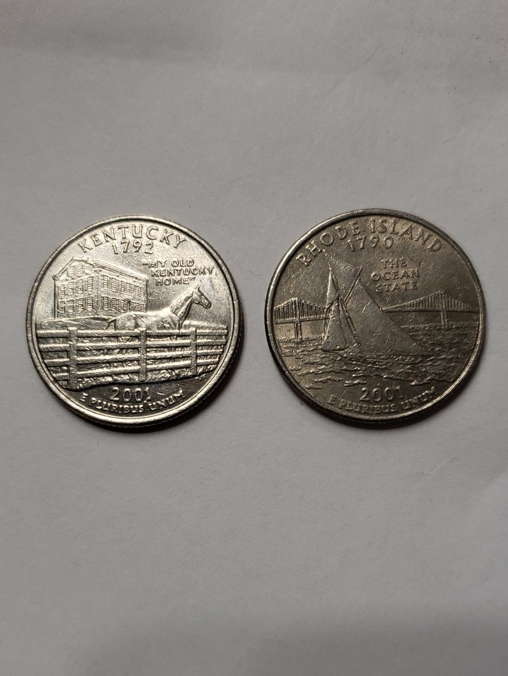 Two 2001 U.S. State Quarters - Kentucky & Rhode Island